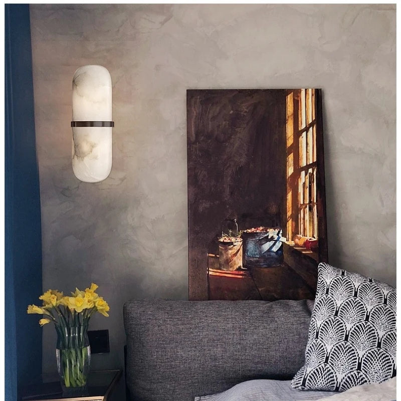 Real Marble LED Wall Lamp Brass Bedroom Parlor Sconce