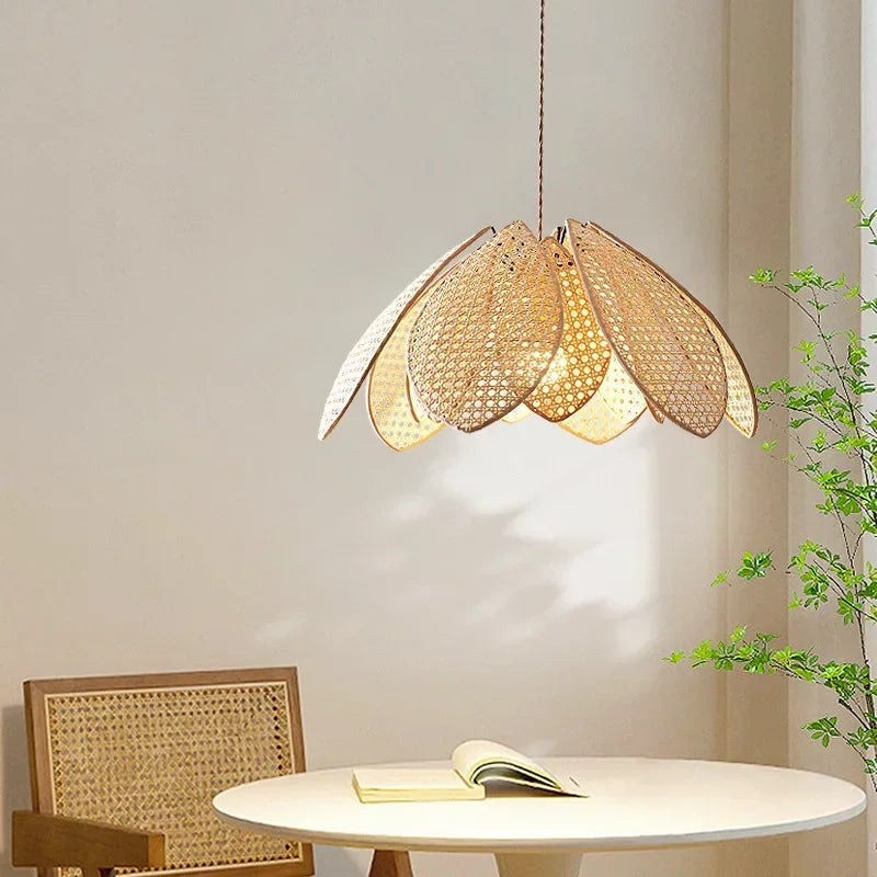 Natural Rattan Petal E27 Chandelier Nordic Wabi Sabi