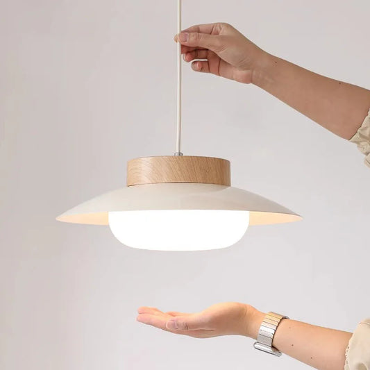 With Wood LED Pendant Light White Acrylic Lampshade