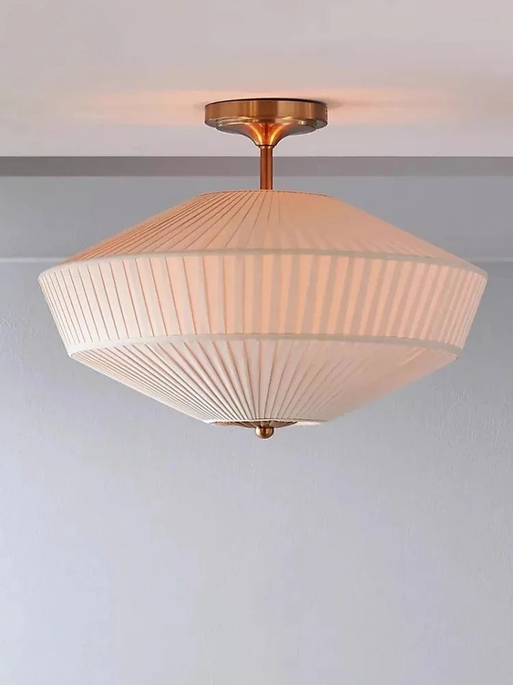 American Vintage Bedroom Ceiling Lamp LED E27 Pleated Fabric