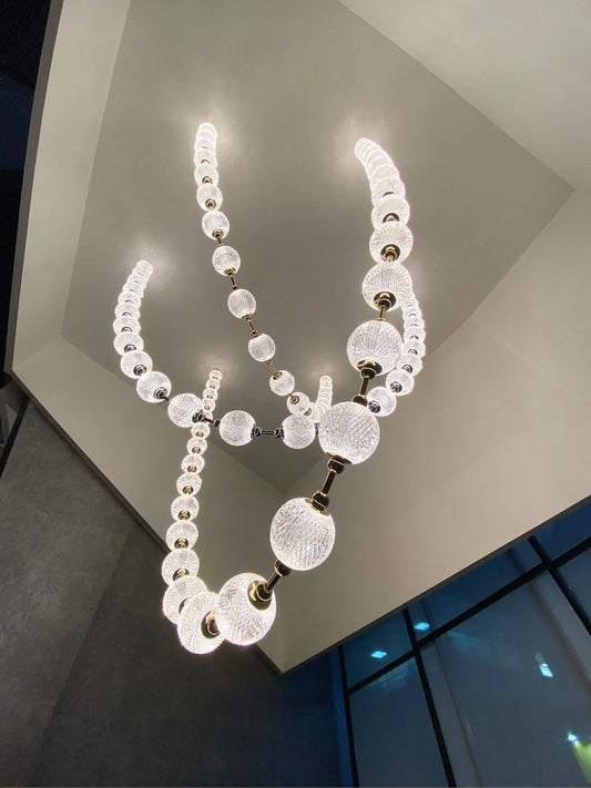 Long Strap Ball Necklace Gold Chrome Dimmable LED Chandelier