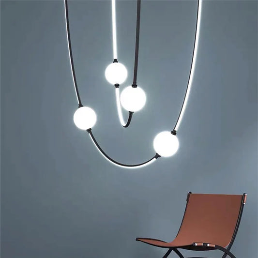 Postmodern Glass Ball Chandelier Nordic LED Curve