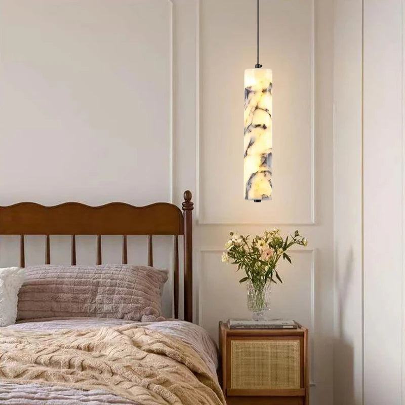 Cylinder Natural Marble Chandelier Dimmable Art Indoor