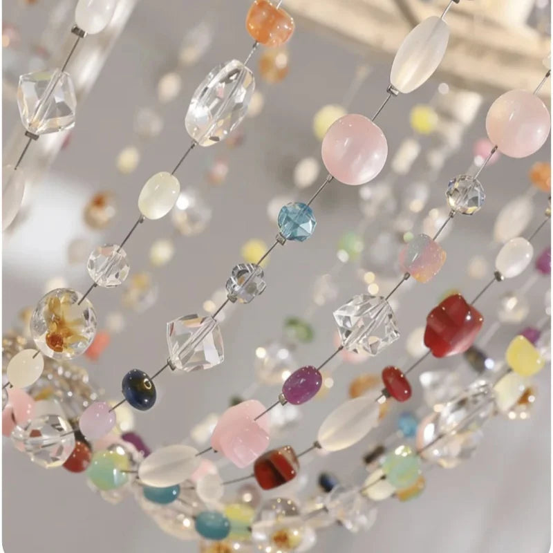 French Colorful Crystal LED E14 Pendant Light American Retro