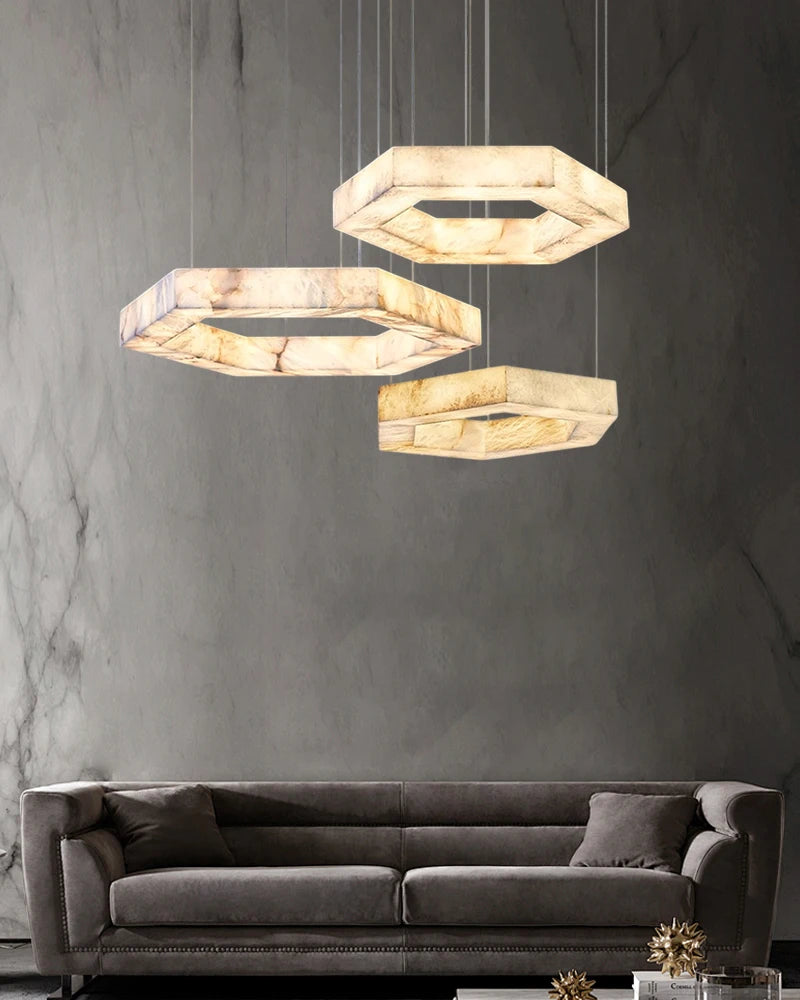Hexagonal Marble LED Chandelier Alabaster Pendant