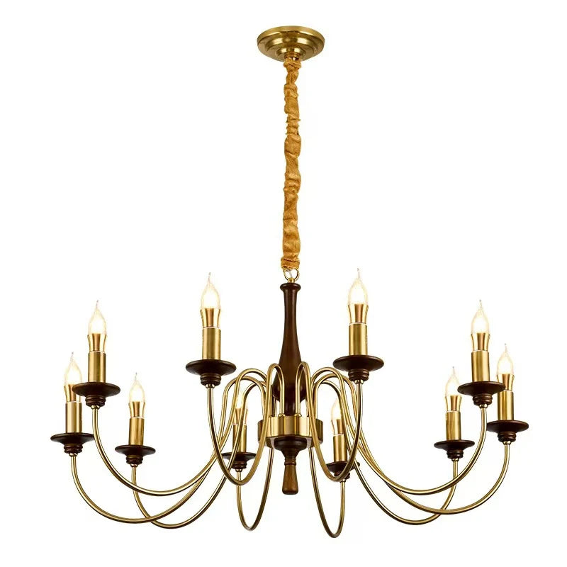 American Retro Candle Chandelier Living Room Solid Wood Iorn
