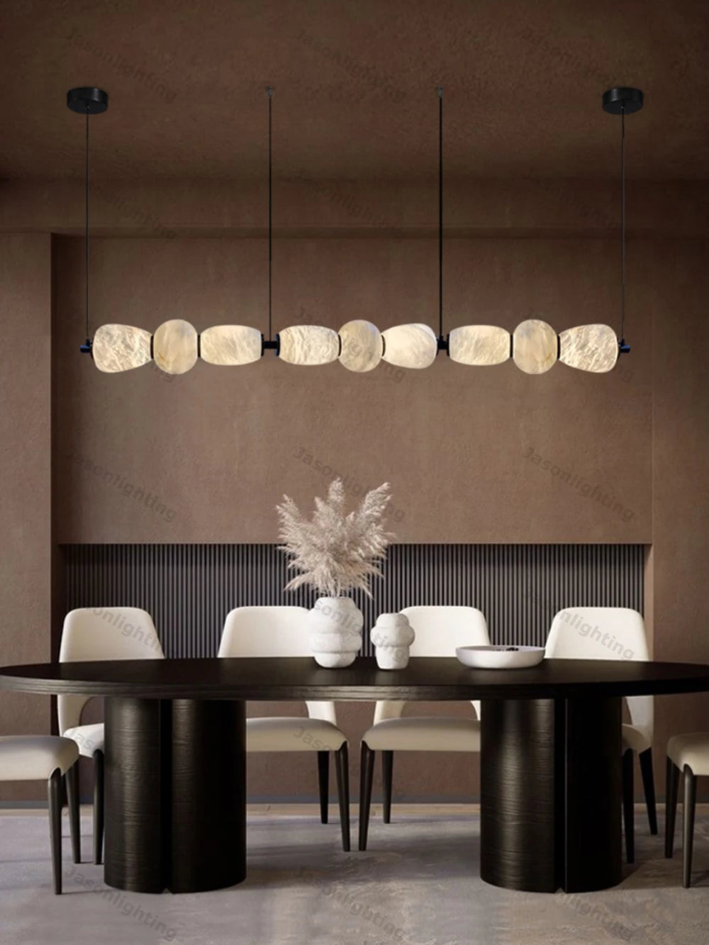Dinning Room Linear Natural Marble Chandelier Crafted From