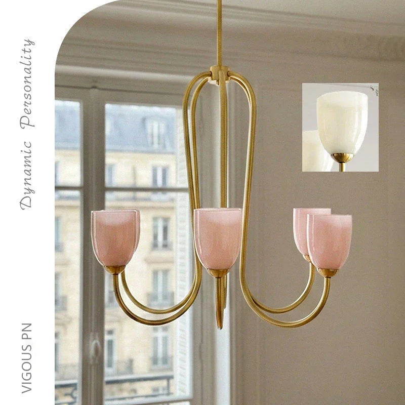 Nordic Romantic Glass E27 LED Chandelier Pink White Shades