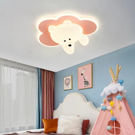 Bear Ceiling Light Cream Lamp Cute LED Clouds Round