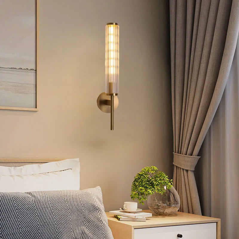 Clear Glass Wall Light Gold Brass Indoor Foyer Bedroom Lamp