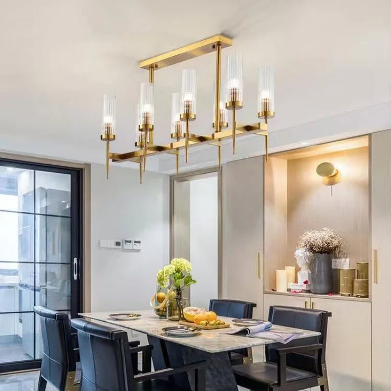American Living Room LED Pendant Lights Gold Metal Glass