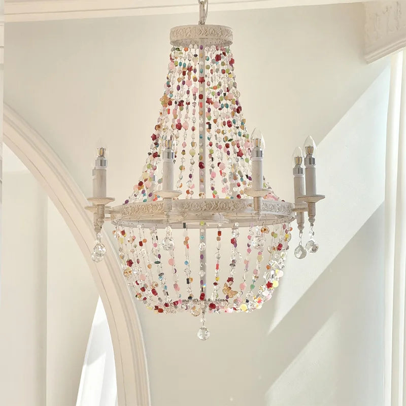 French Colorful Crystal LED E14 Pendant Light American Retro