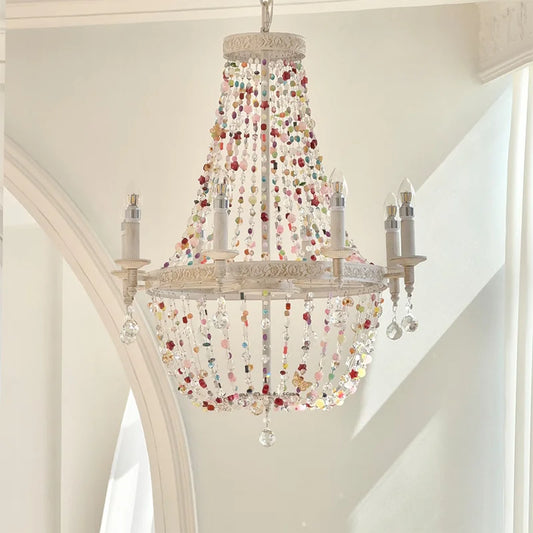 French Colorful Crystal LED E14 Pendant Light American Retro