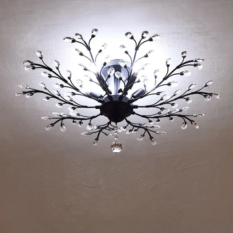 Retro American Tree Ceiling Chandelier Crystals