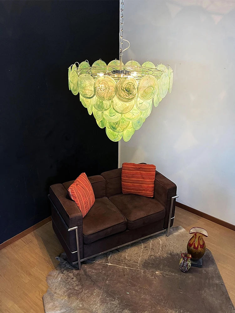 Blue Lake Murano Glass Art Gold Chrome Black LED Chandelier
