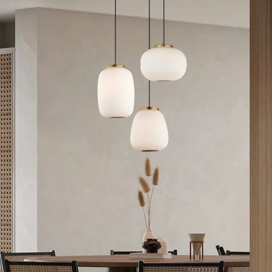 White Glass Pendant Light LED Gold Metal Wire Adjustable
