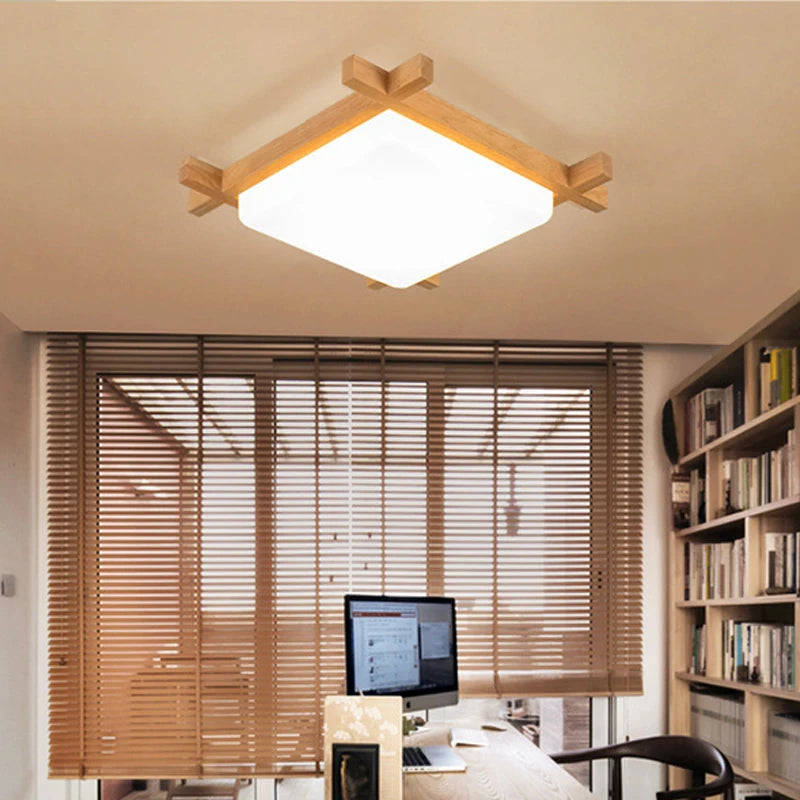 Chinese Ceiling Lights Wood Lampshades Flush Mount Light