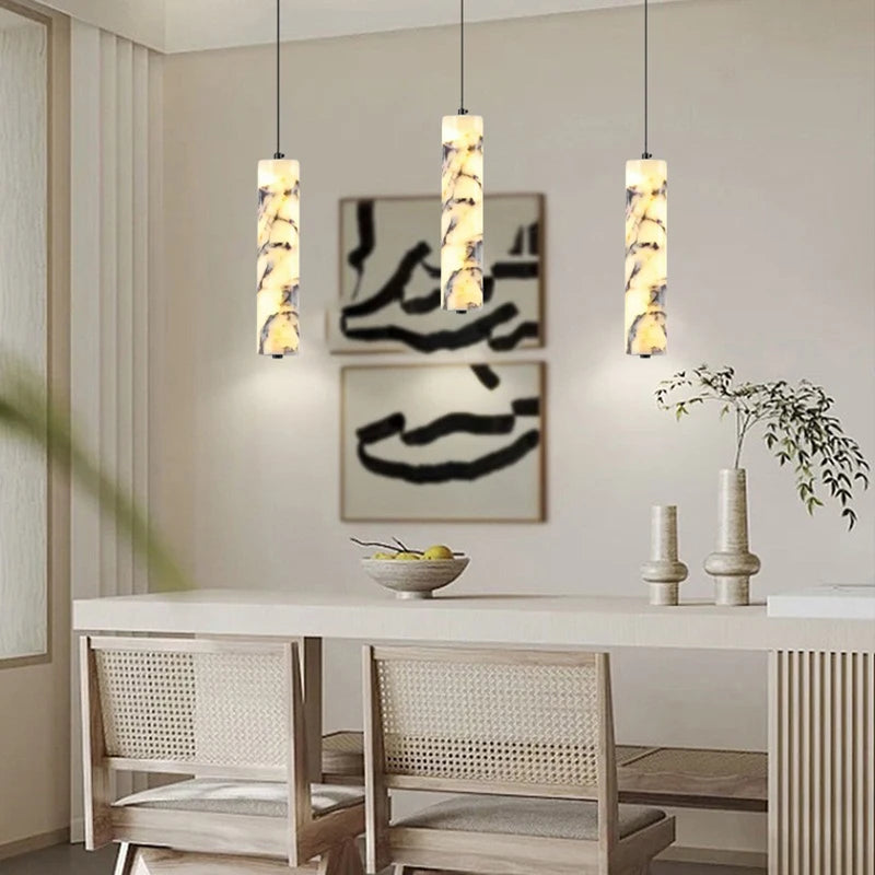 Cylinder Natural Marble Chandelier Dimmable Art Indoor