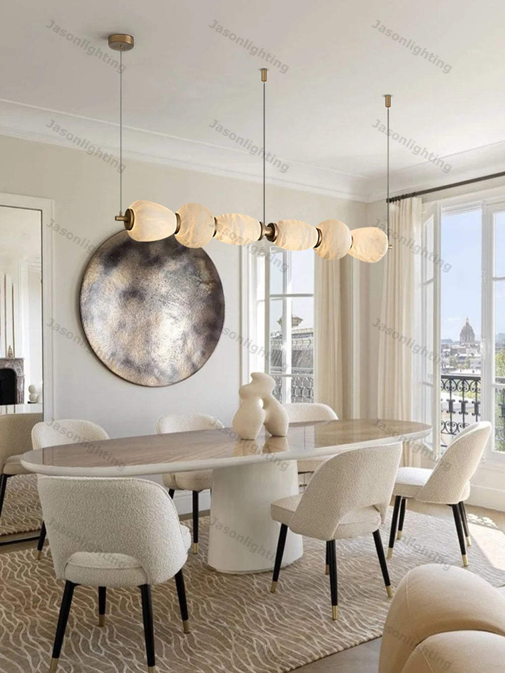 Dinning Room Linear Natural Marble Chandelier Crafted From