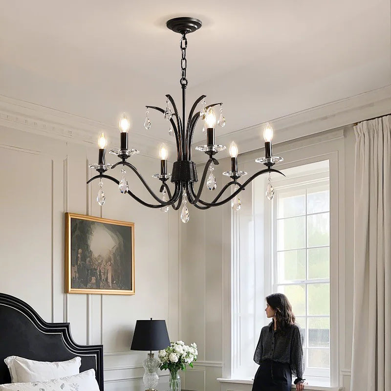 American Black E14 Candle LED Chandelier Retro
