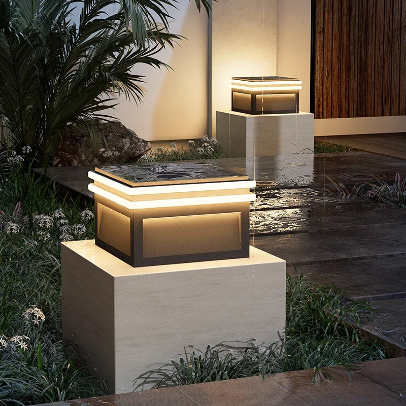Solar Pillar Lights LED Wall Lamp Outdoor Waterproof