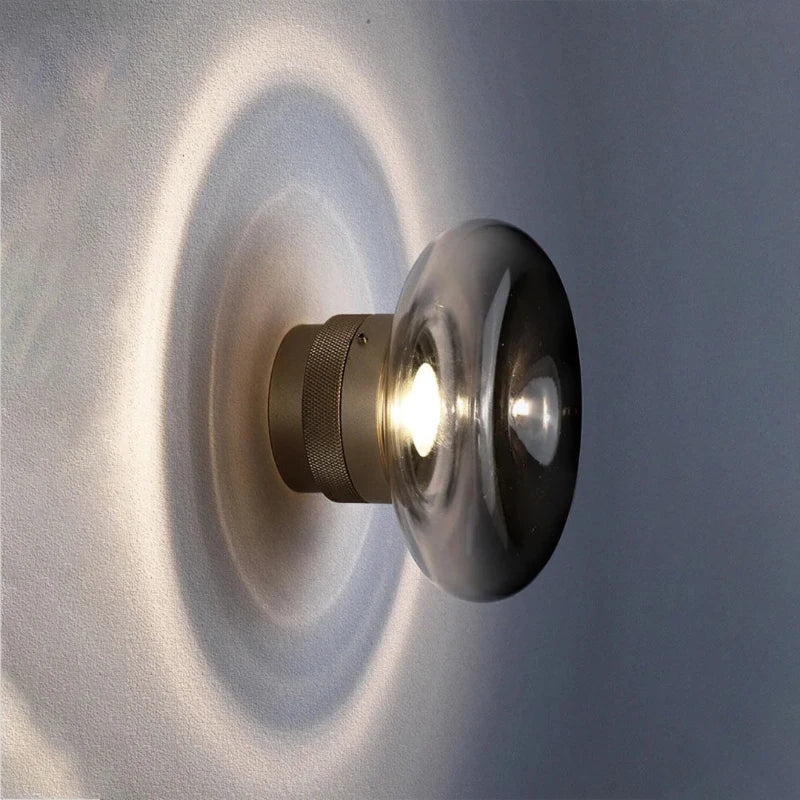 Grey Glass LED Wall Lamp Gold Aluminium Mini Light