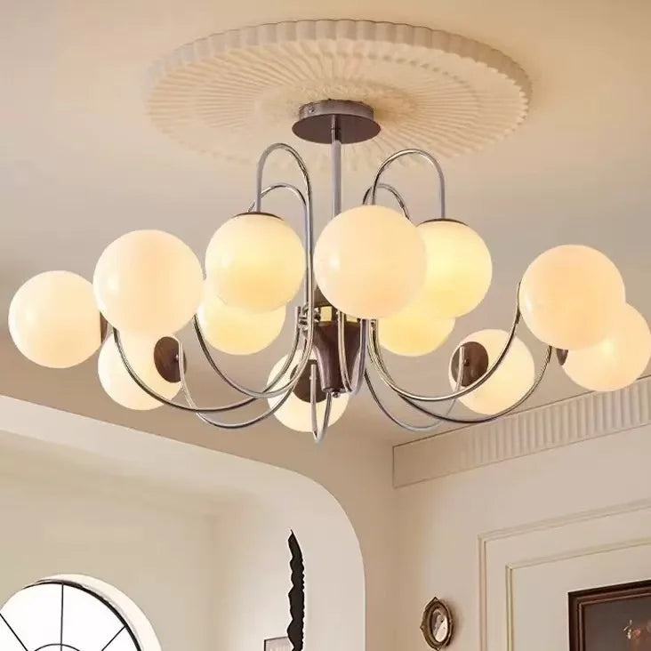 Glass Globe E27 Chandelier Living Room Wood Pendant