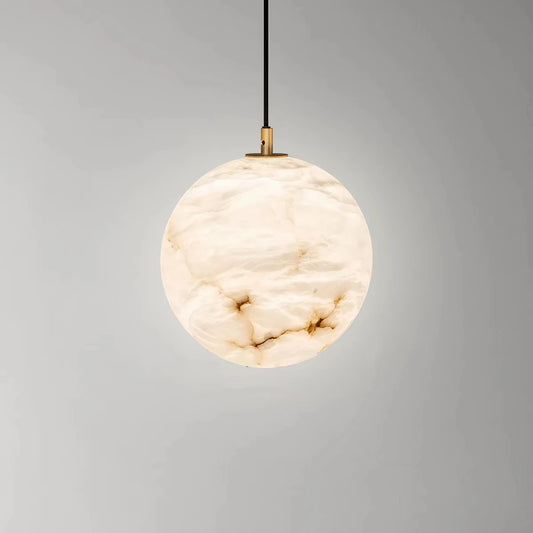 Round Natural Marble LED Pendant Lights Copper