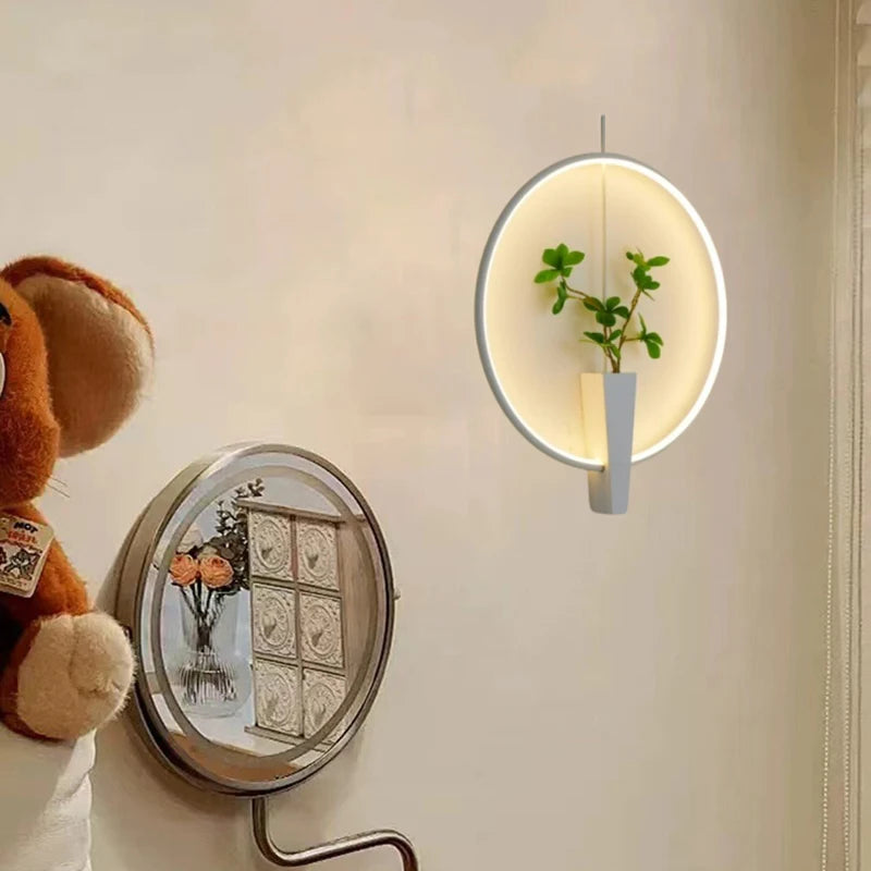 Aluminium Ring Wall Lamp 3000K White Black Without Plants