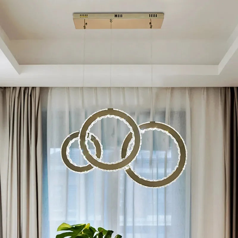 LED Pendant Lights Dining Room Crystals Hanging Lamp Circle