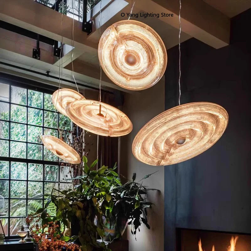 Corrugated Glass Pendant Light Art Round Lamp Nordic