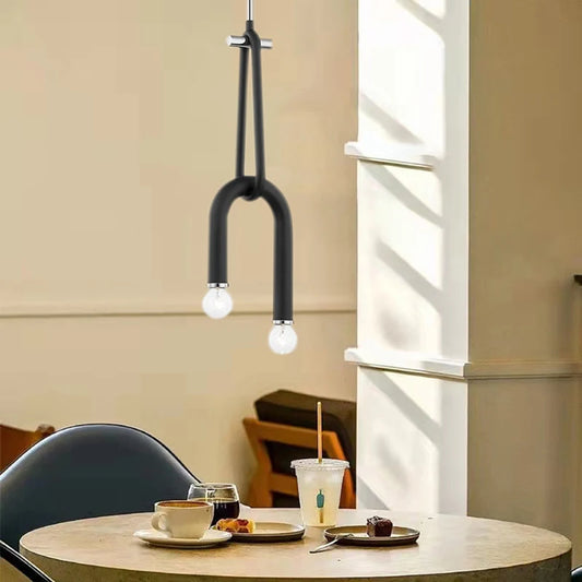 Creative 2 Bulb Chandeliers Adjustable Height Black Metal