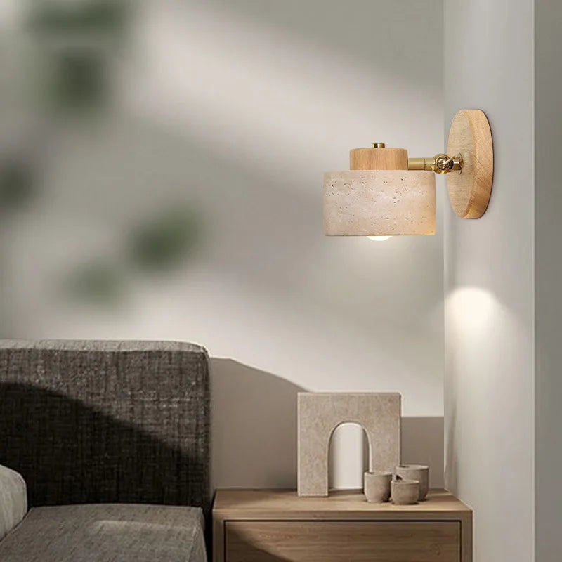 Real Stone Wall Lamp G9 Bulb Wood Base