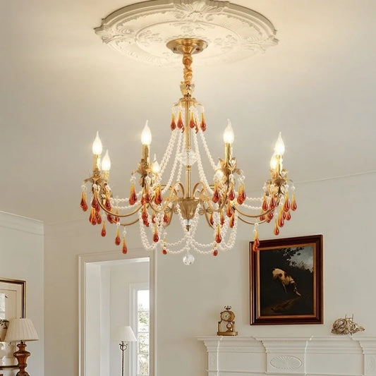 Living Room French Candle Chandelier Copper E14 LED Pendant