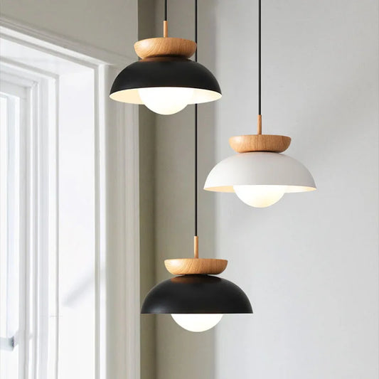 American Pendant Lights White Black Metal Wood