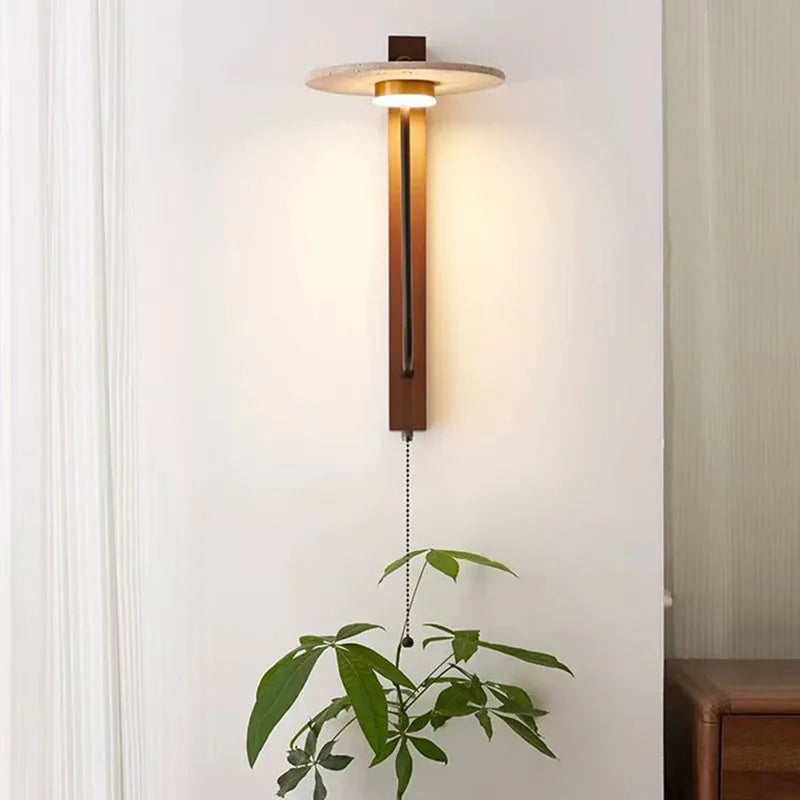 Creative Round Natural Stone Wall Light Dark Wood 3000K