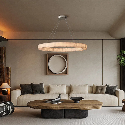 Dimmable Natural Marble Pendant Light Alabaster Chandelier