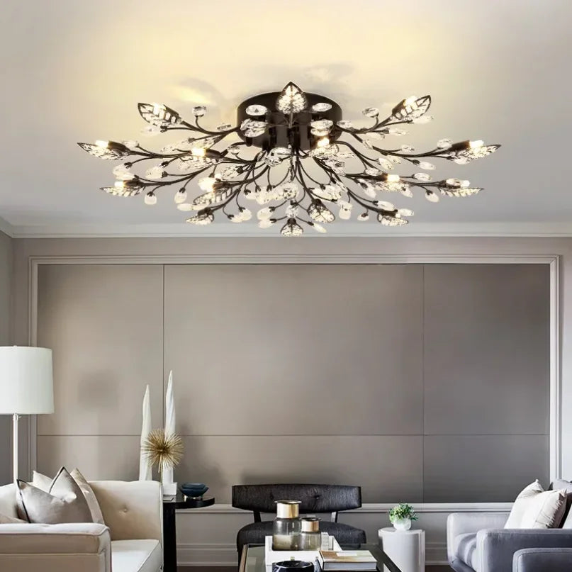 Crystal Ceiling Living Room Bedroom Black Gold Leaves