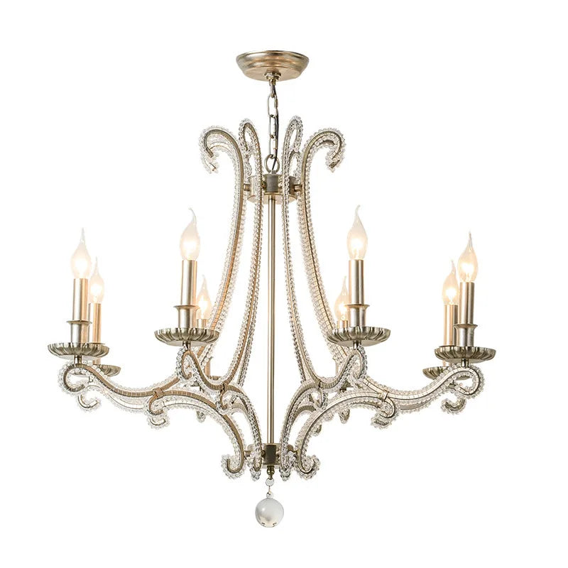 French Living Room Brushed Silver LED Chandelier American