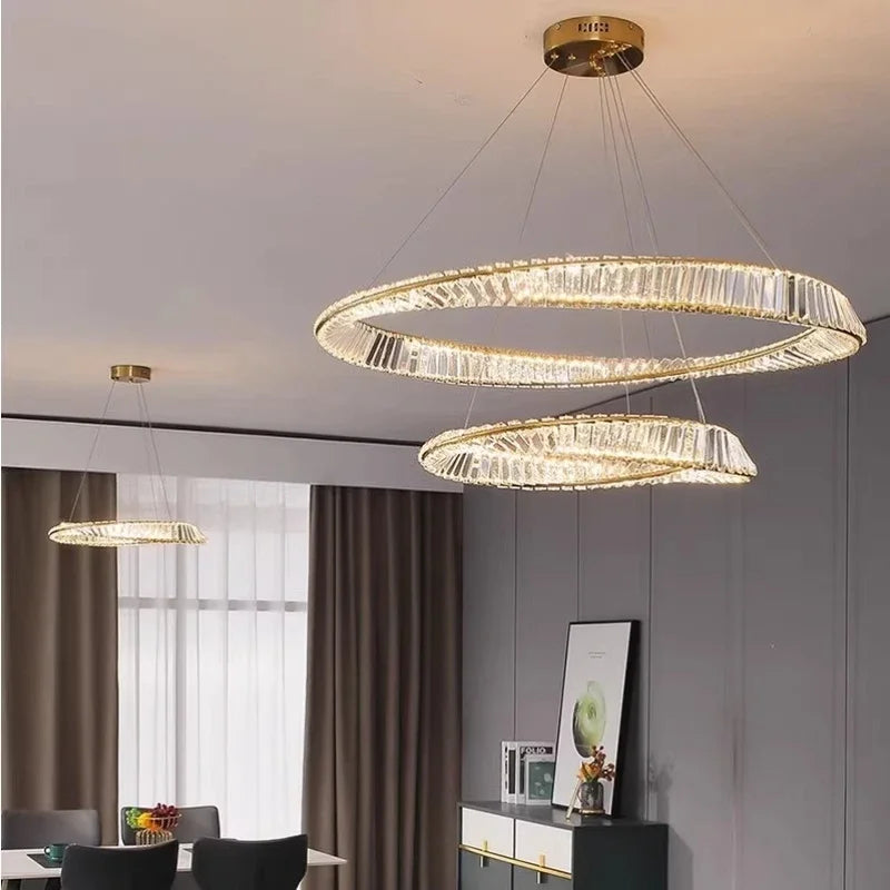 Living Room LED K9 Dimmable Pendant Lights Gold Irregular