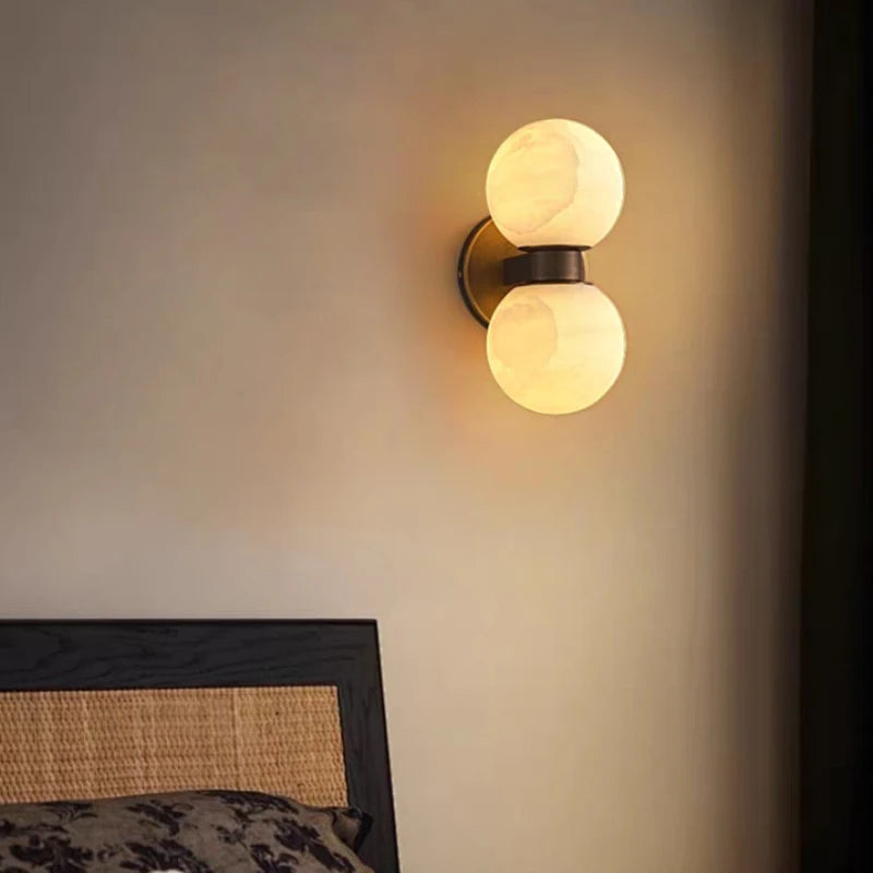 Art Natural Marble Ball Wall Lamp G9 Bulb Old Copper
