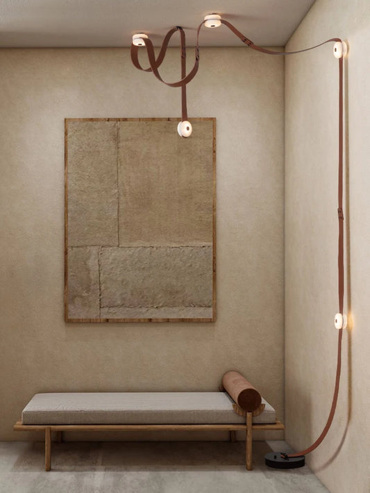 Long Flexible Leather Strap Marble LED Chandelier