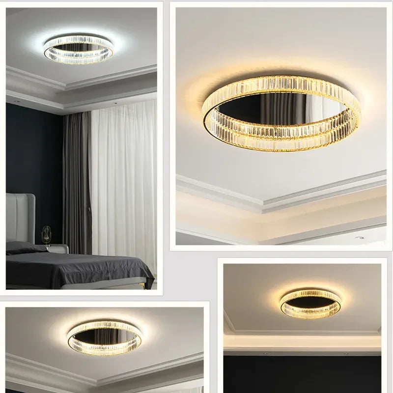 Crystal LED Dimmable Ceiling Lights Living Room Gold Steel
