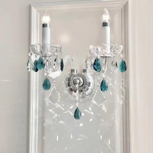 European Blue Pink Green Crystal Wall Lamp French Romantic