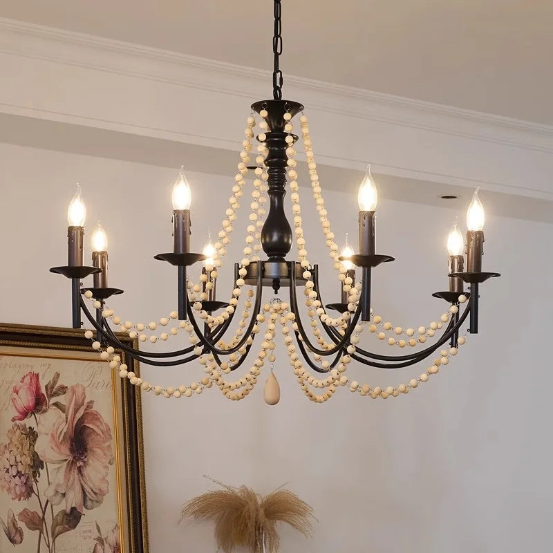 American Living Room Retro Candle Chandelier Black Metal E14