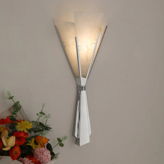 Art LED Wall Light Natural Marble Chrome Metal 3 Changeable