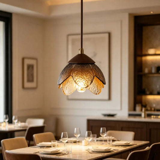 Glass Chandeliers With Brown Wood E14 Bulb