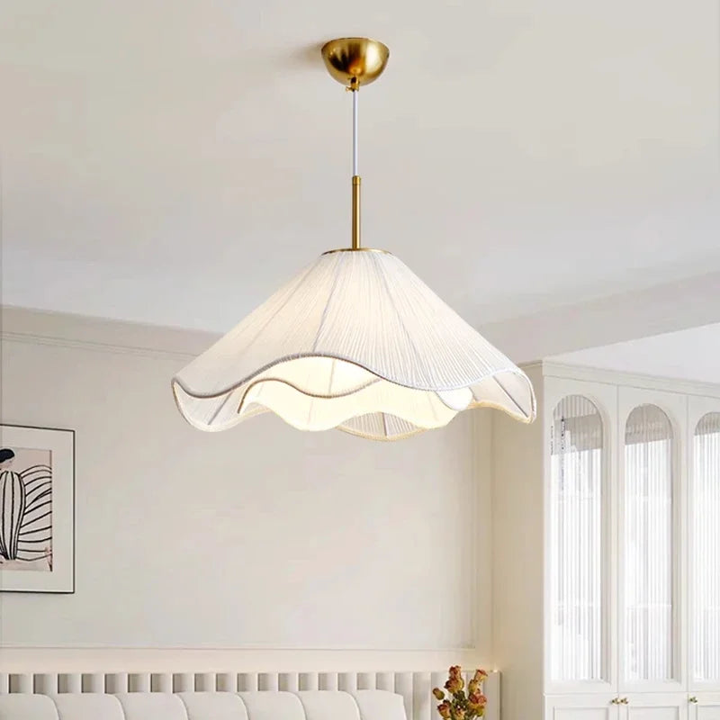 Nordic Fabric LED Chandelier Foyer White E27 Pendant
