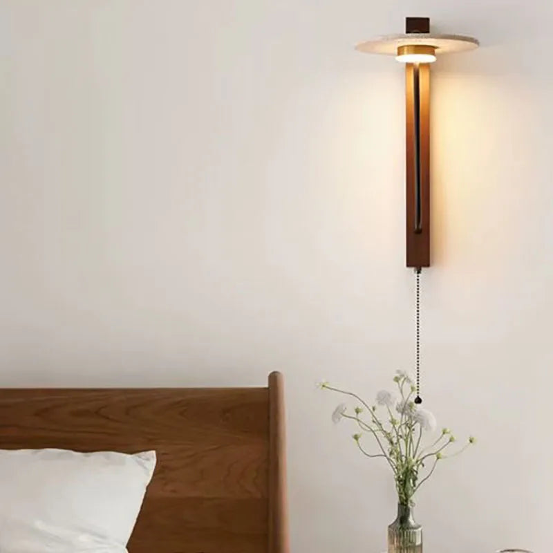 Creative Round Natural Stone Wall Light Dark Wood 3000K