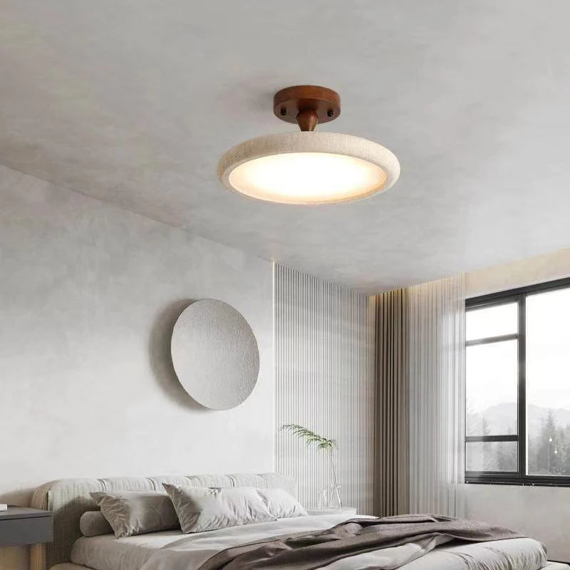 Dark Wood LED Ceiling Light Natural Stone Dimmable